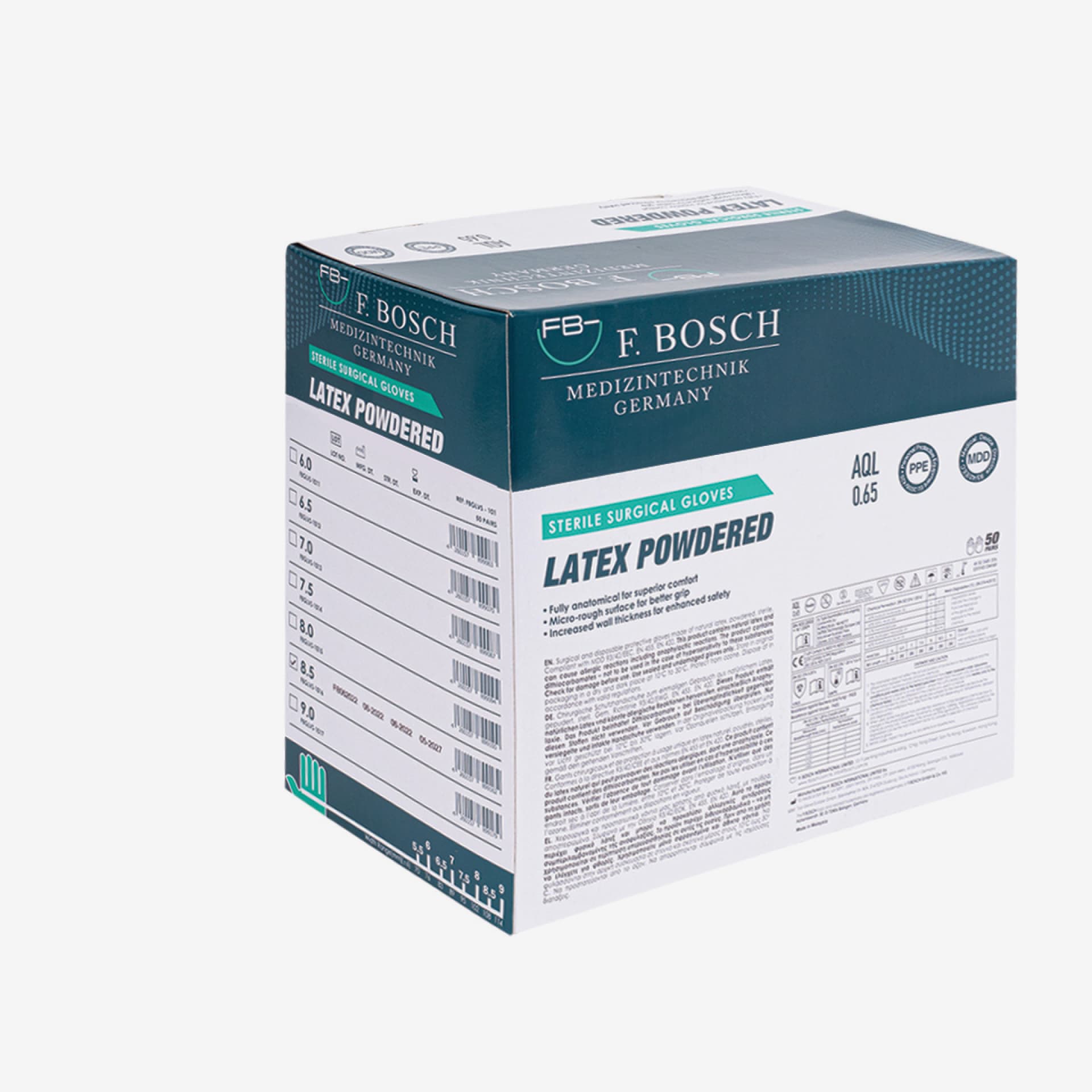 FBGLVS-1014: F. Bosch Sterile Surgical Latex Powdered Gloves, size 7.5