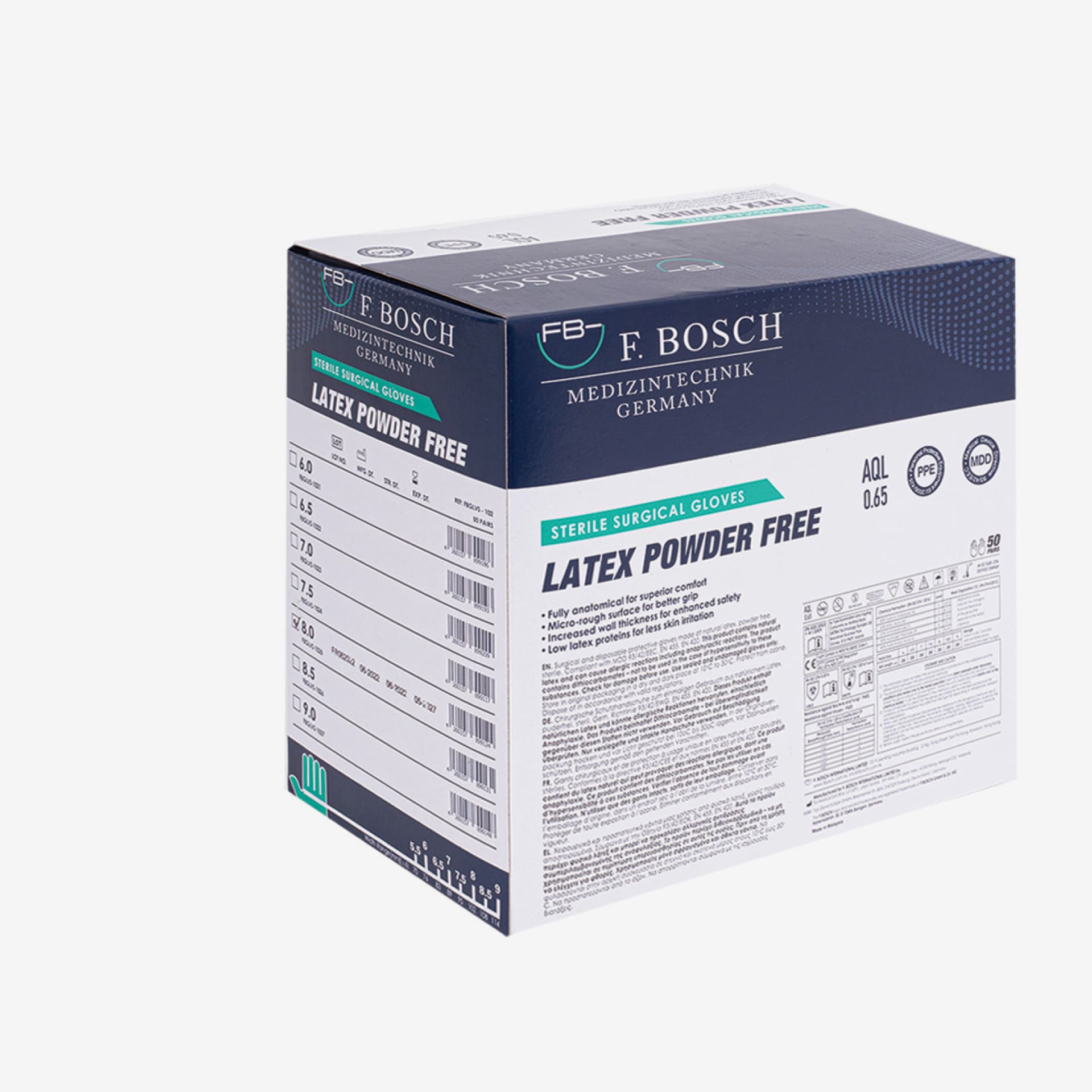 FBGLVS-1031: F. Bosch Sterile Surgical Latex Powder-Free Gloves — Velix, size 6