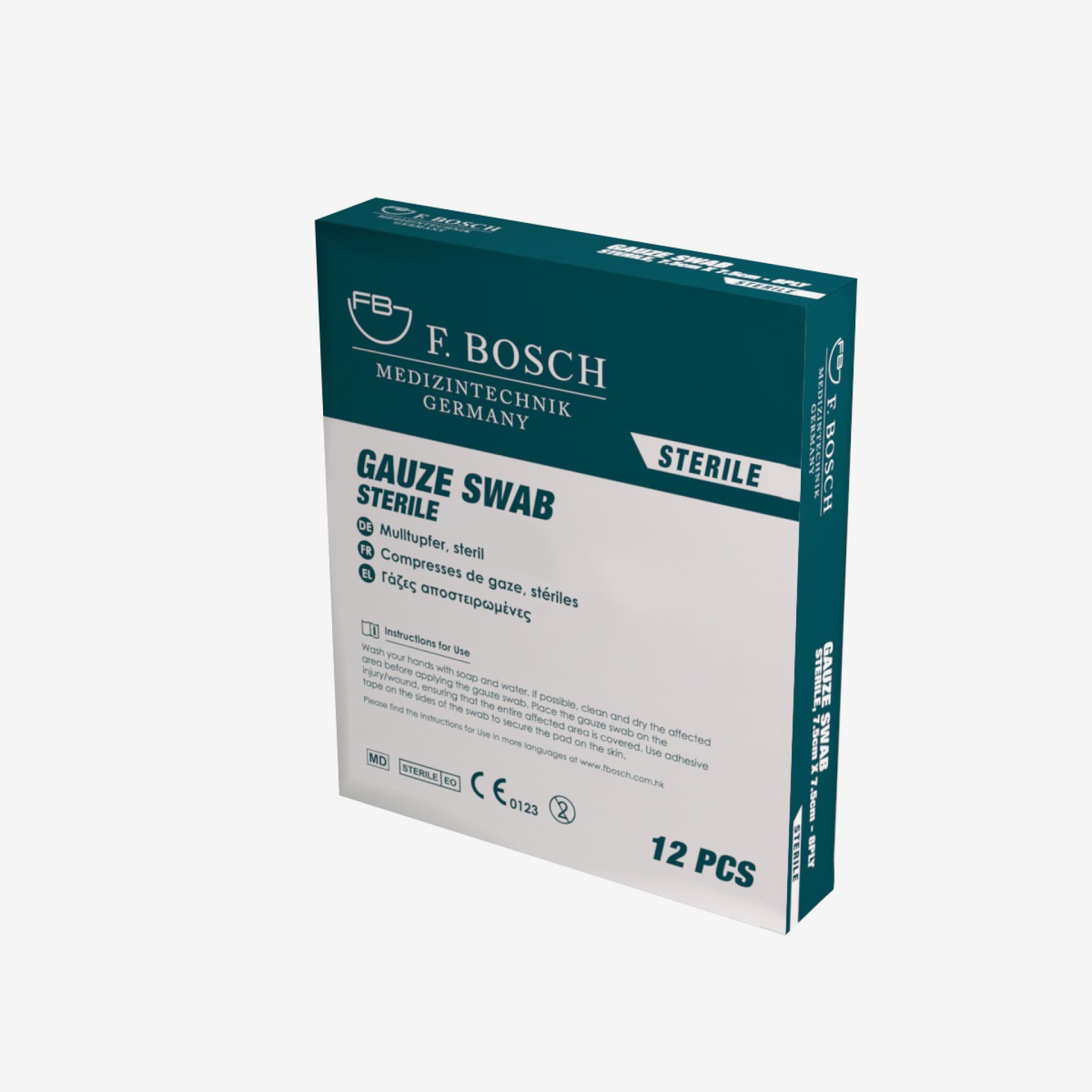 FBHEAL-1035: F. Bosch Gauze Swab Sterile, 7.5cmx7.5cm-8ply